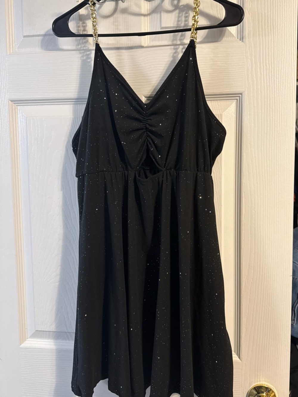 Black Sparkle Chain-Strap Mini Dress